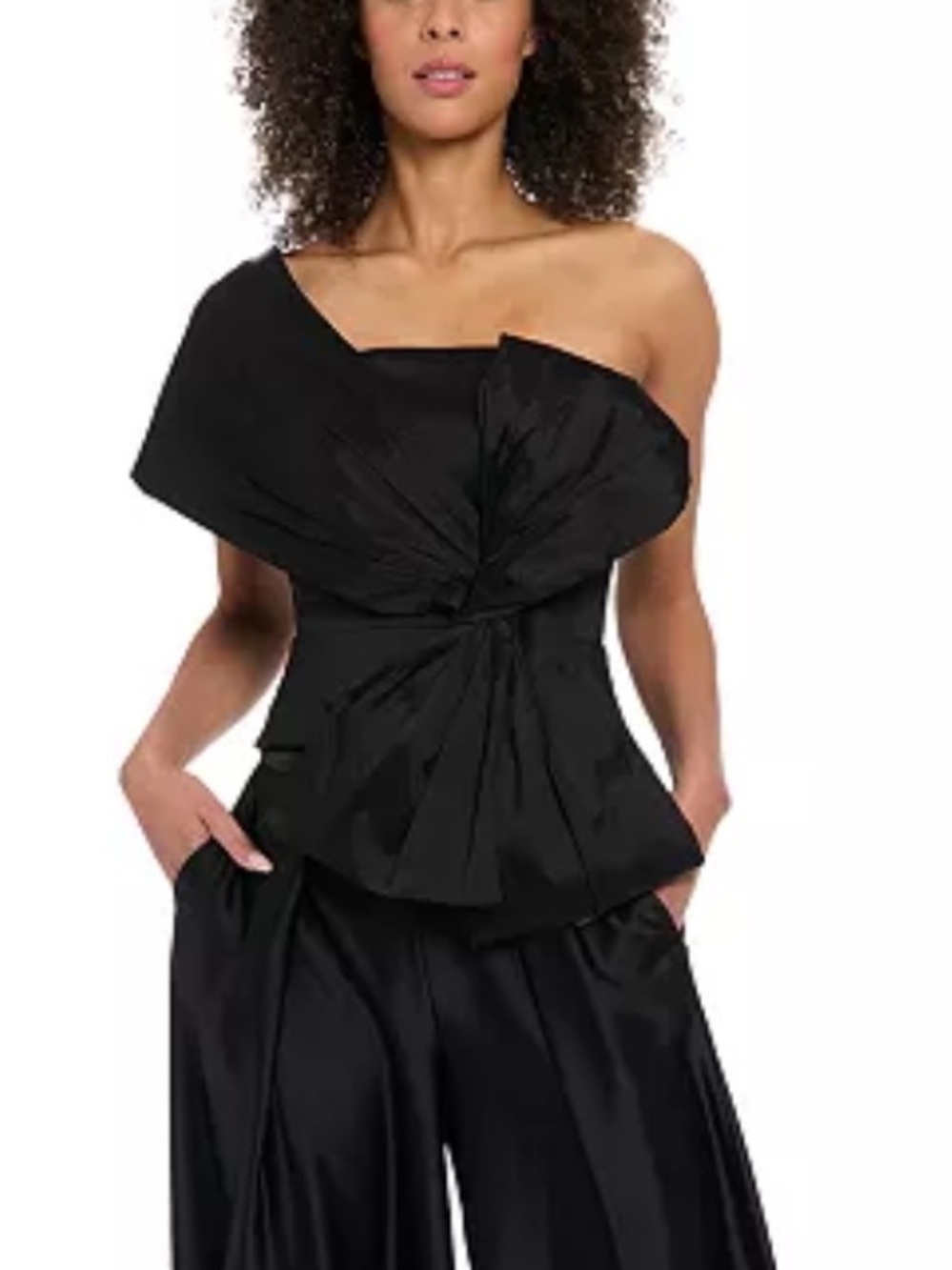 Muse Black One-Shoulder Draped Peplum Top